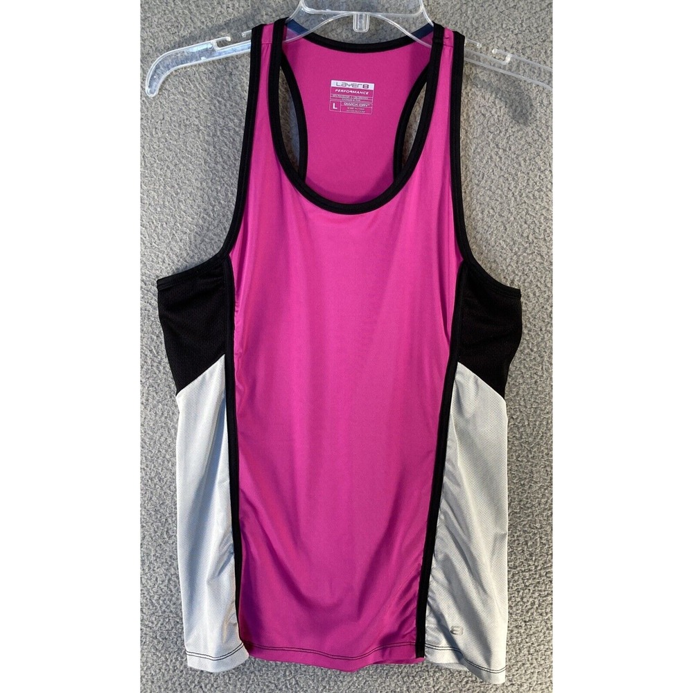 Layer 8 Performance Tank Top Womens Large‎ Pink Colorblock Qwick-Dry Racerback
